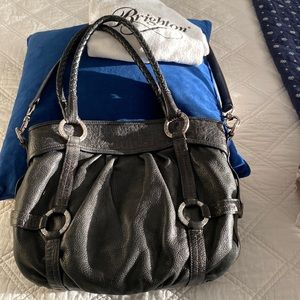 Brighton vintage large pebble grain Italian leather black bag.